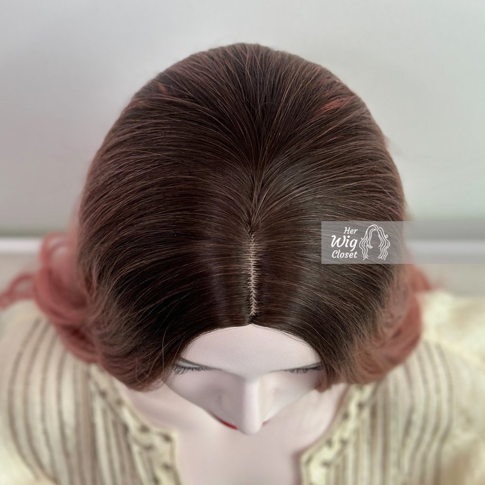 Sakura Pink Hair Ombre Pastel Pink Wig Dark Roots Wavy Wig | Anaella - Picture 7 of 8